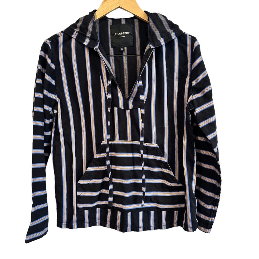 Le Superbe Le Duke Baja Top Blue stripe hoodie 100% tunic cotton beach‎ boho